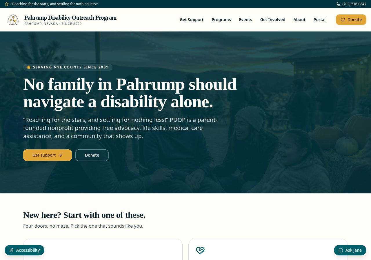 Preview of the Pahrump Disability Outreach Program website homepage