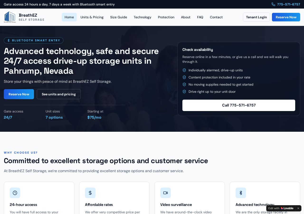 Preview of the BreathEasy Self Storage website homepage