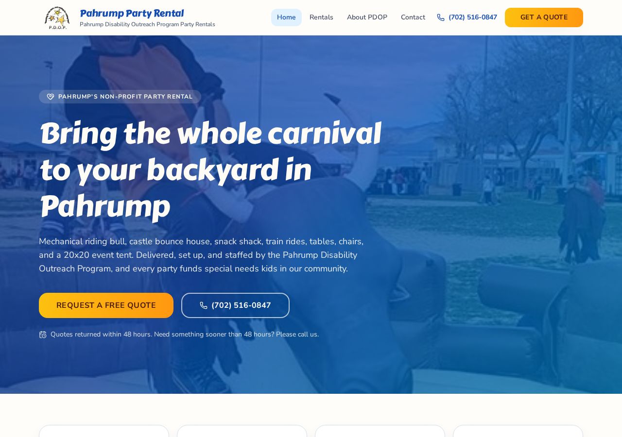 Preview of the Pahrump Party Rental website homepage